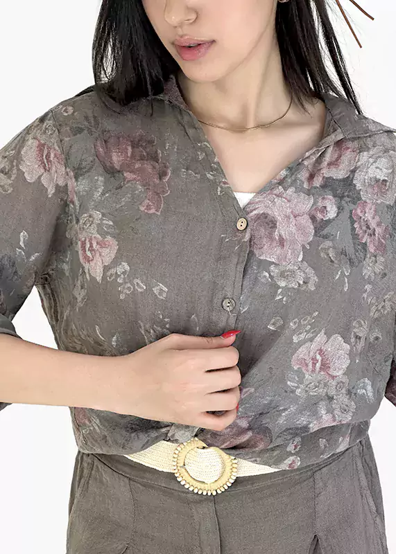 شومیز لینن گلدار مدل گره دار