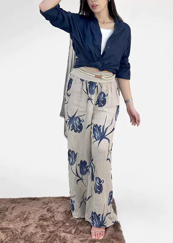 شلوار لینن ایتالیایی گلدار زنانه مدل واید