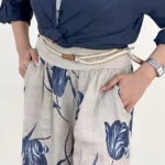 شلوار لینن ایتالیایی مدل واید لگ گلدار