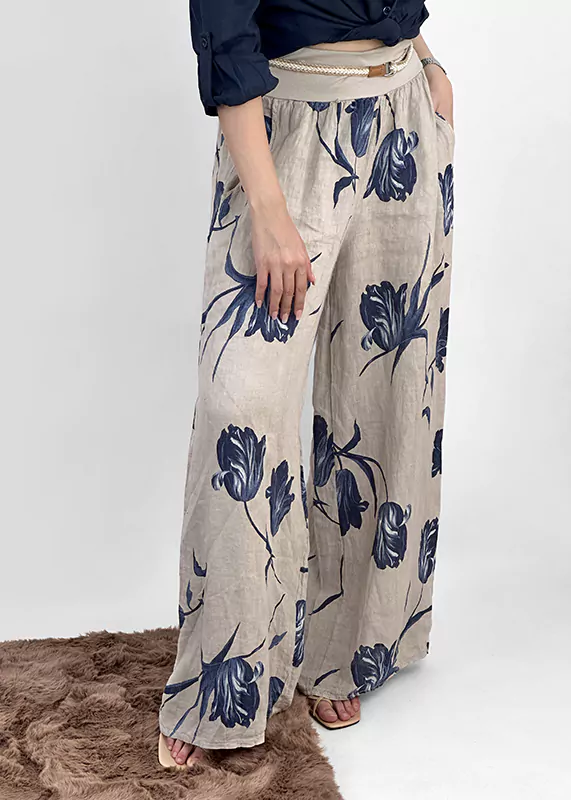 شلوار لینن ایتالیایی گلدار